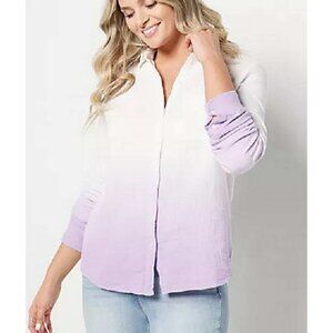 Candace Cameron Bure Dip-Dye Button Front Shirt LARGE PETITE (818)